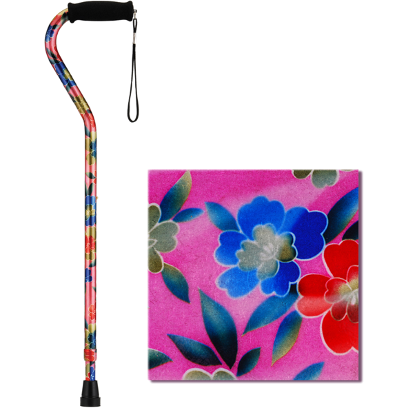 Offset Cane with Strap, Pink Garden