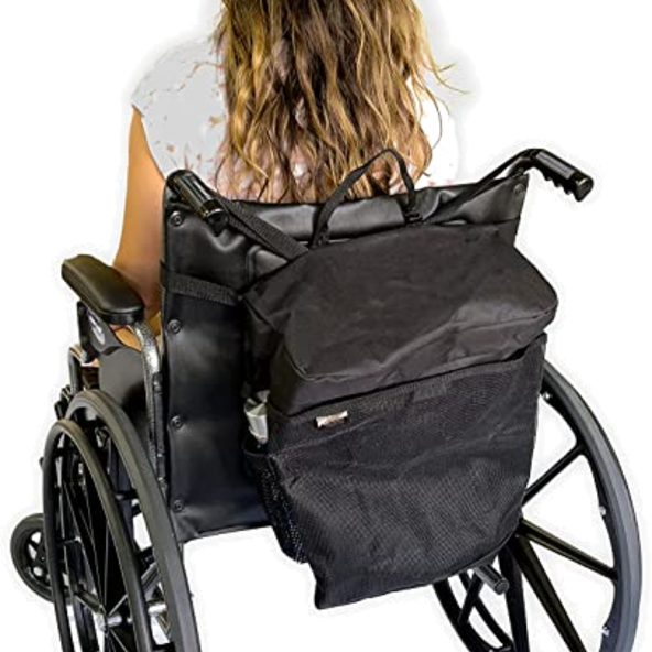 wheelchair back pack sitting